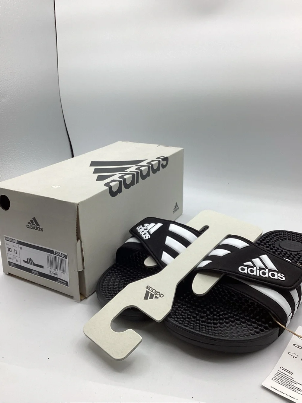 Adidas Men’s Black Adissage Slide Sandals with White Stripes